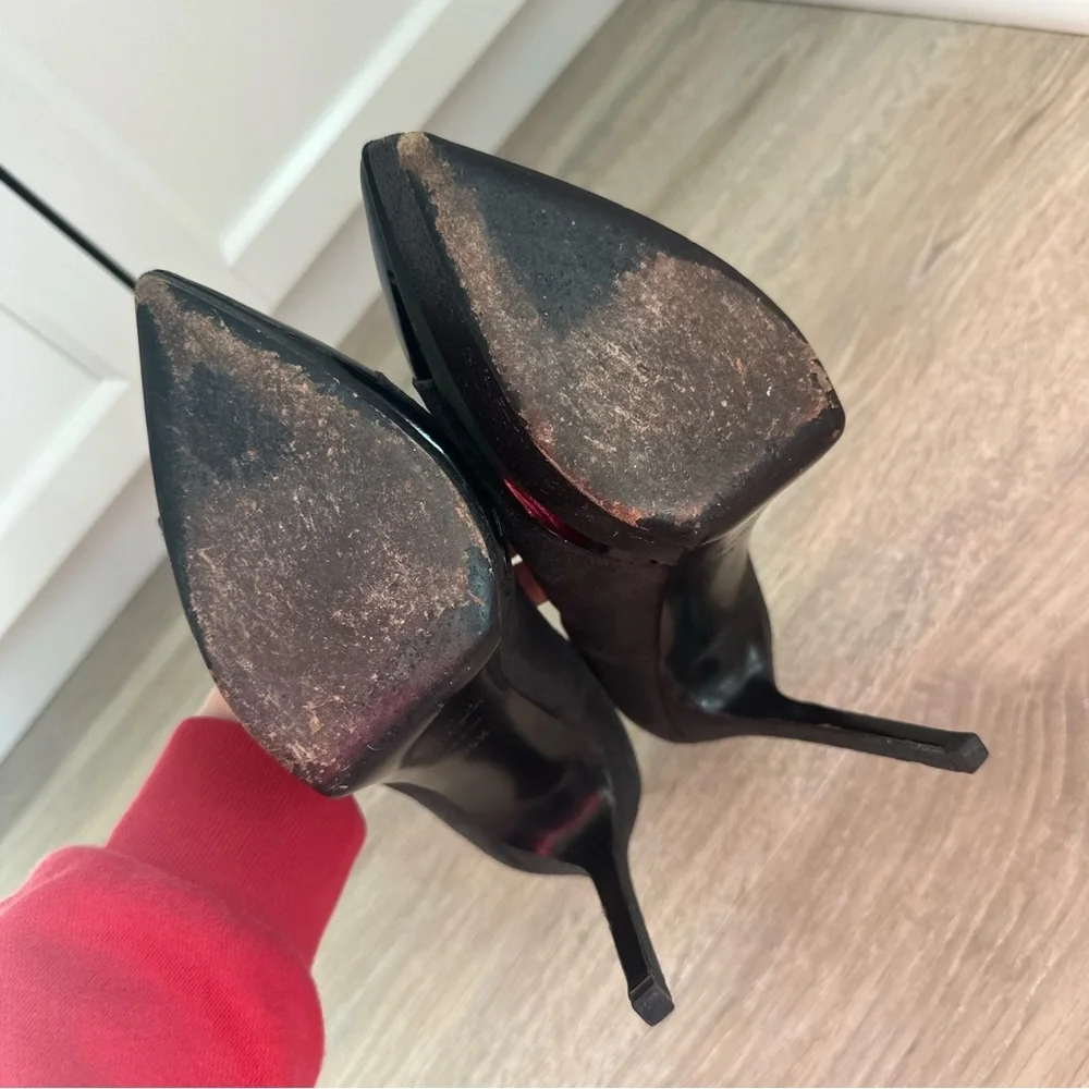 Saint Laurent black leather pointed toe high heels - Picture 6 of 10